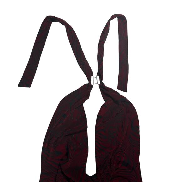 NWT I.Am.Gia SZ XL Valentina Jumpsuit Burnout Plunge Neck Backless Flare Velvet - Picture 2 of 11